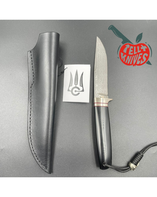 Sergey Shidlovskiy Custom Knives Model Dandy L Damascus stainless steel silver nickel guard polished black micarta handl