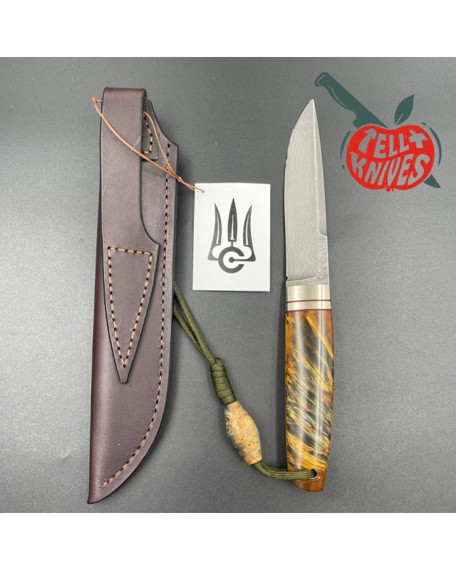 Sergey Shidlovskiy Custom Knives Model Dandy L Damascus stainless steel silver nickel guard Karelian Birch wood handle