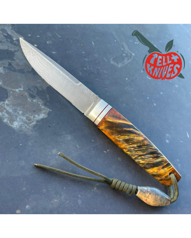 Sergey Shidlovskiy Custom Knives Model Dandy L Damascus stainless steel silver nickel guard Karelian Birch wood handle