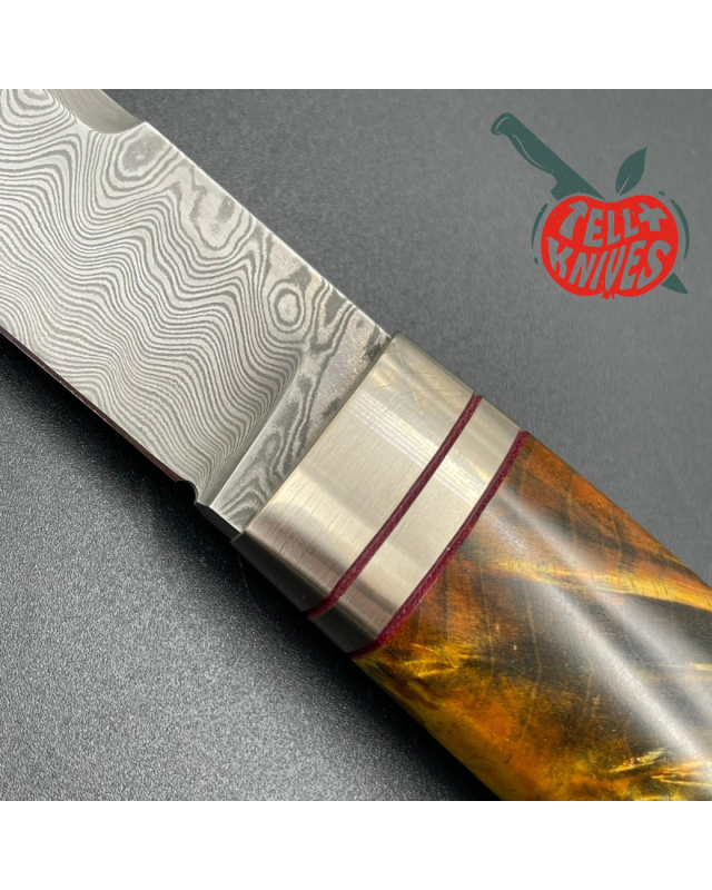 Sergey Shidlovskiy Custom Knives Model Dandy L Damascus stainless steel silver nickel guard Karelian Birch wood handle