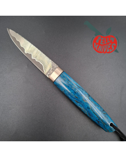 Sergey Shidlovskiy Custom Knives Model Dandy Medium M390 laminate steel Blue Karelian Birch wood handle black leather sh