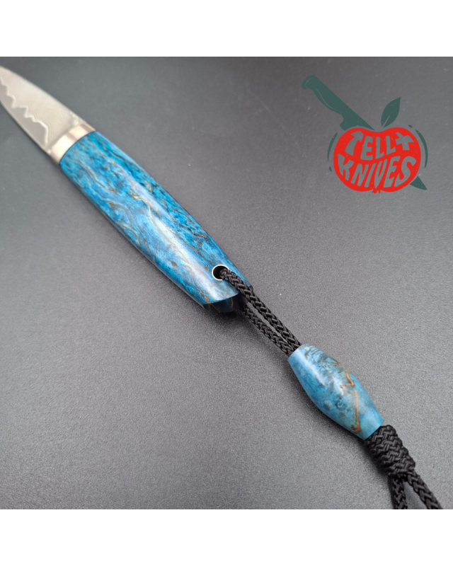 Sergey Shidlovskiy Custom Knives Model Dandy Medium M390 laminate steel Blue Karelian Birch wood handle black leather sh