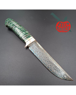 Sergey Shidlovskiy Custom Knives Model HULK Mosaic Damascus blade fossilized green mammoth handle