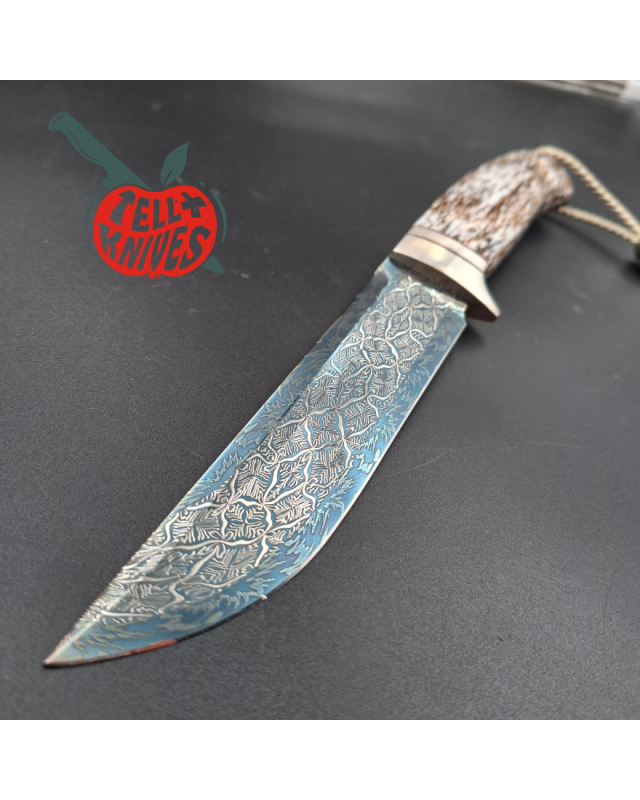 Sergey Shidlovskiy Custom Knives Model YETI Mosaic Damascus blue blade white epoxy stabilized oak wood handle
