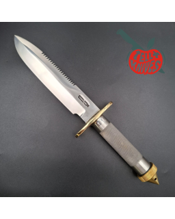 Randall Made Knives Model 18 7.5 Attack Survival forged stainless steel tubular handle brass guard black leather sheath