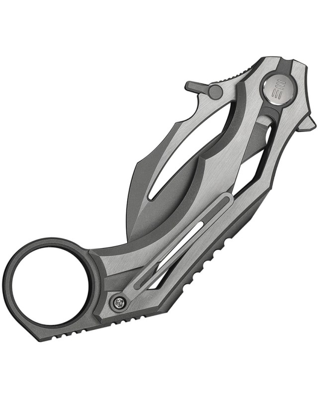 We Knife Cryonix Nested Stonewash Bohler M390 Steel Blade Gray and Satin Titanium Handle