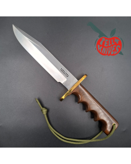 Randall Made Knives 1988-1992 Model 14 - 7.5 Attack forged carbon steel four fingers grip brown micarta handle brass guard