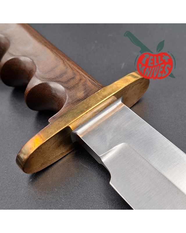 Randall Made Knives 1988-1992 Model 14 - 7.5 Attack forged carbon steel four fingers grip brown micarta handle brass guard