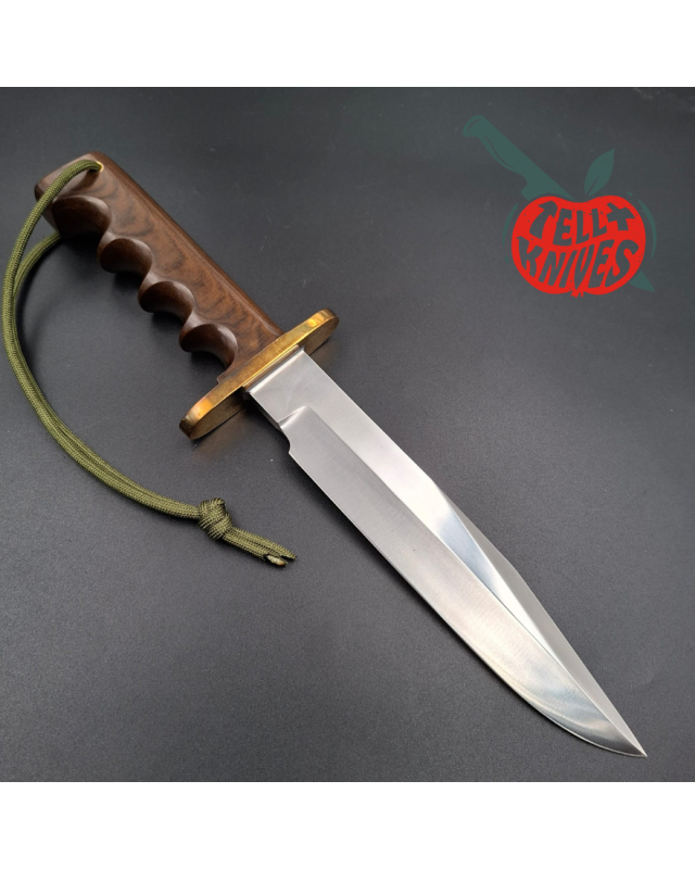 Randall Made Knives 1988-1992 Model 14 - 7.5 Attack forged carbon steel four fingers grip brown micarta handle brass guard