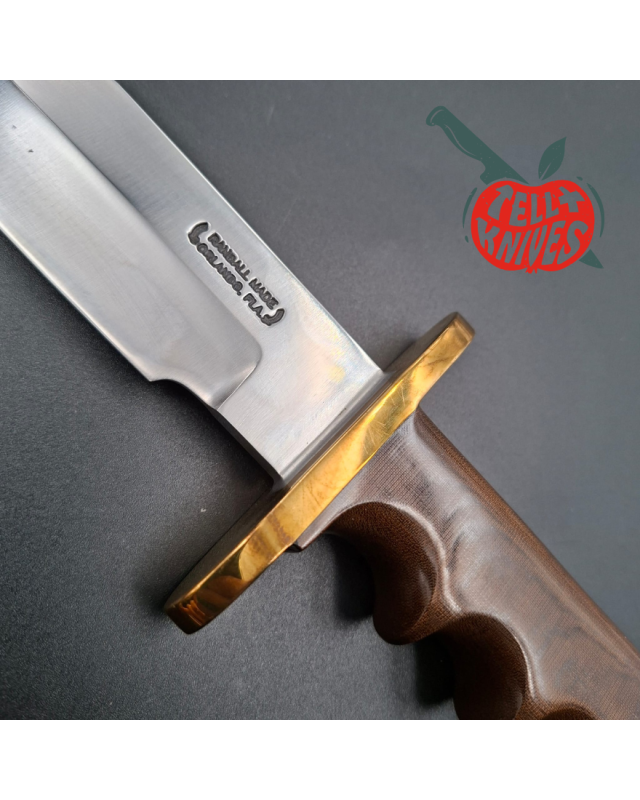Randall Made Knives 1988-1992 Model 14 - 7.5 Attack forged carbon steel four fingers grip brown micarta handle brass guard