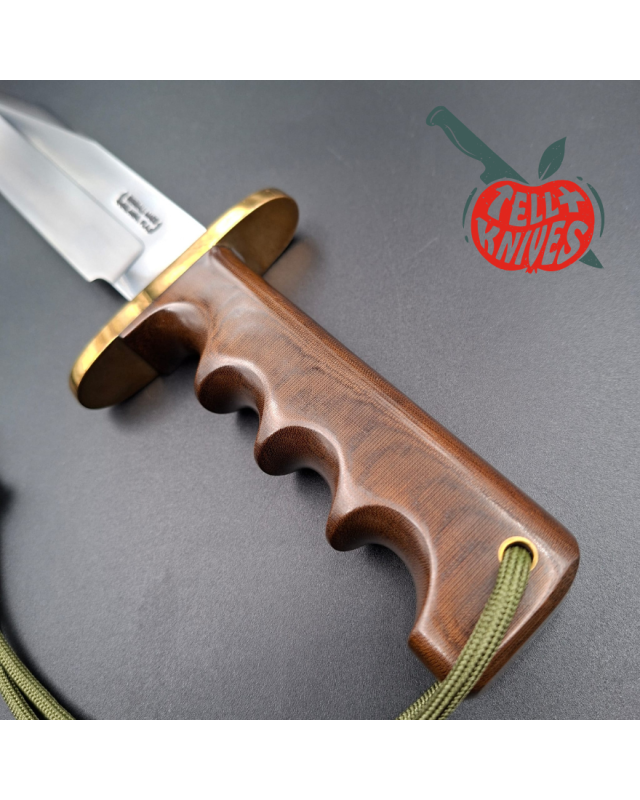 Randall Made Knives 1988-1992 Model 14 - 7.5 Attack forged carbon steel four fingers grip brown micarta handle brass guard