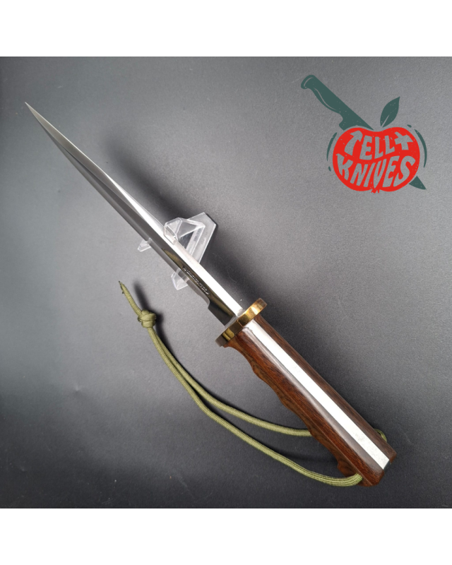 Randall Made Knives 1988-1992 Model 14 - 7.5 Attack forged carbon steel four fingers grip brown micarta handle brass guard