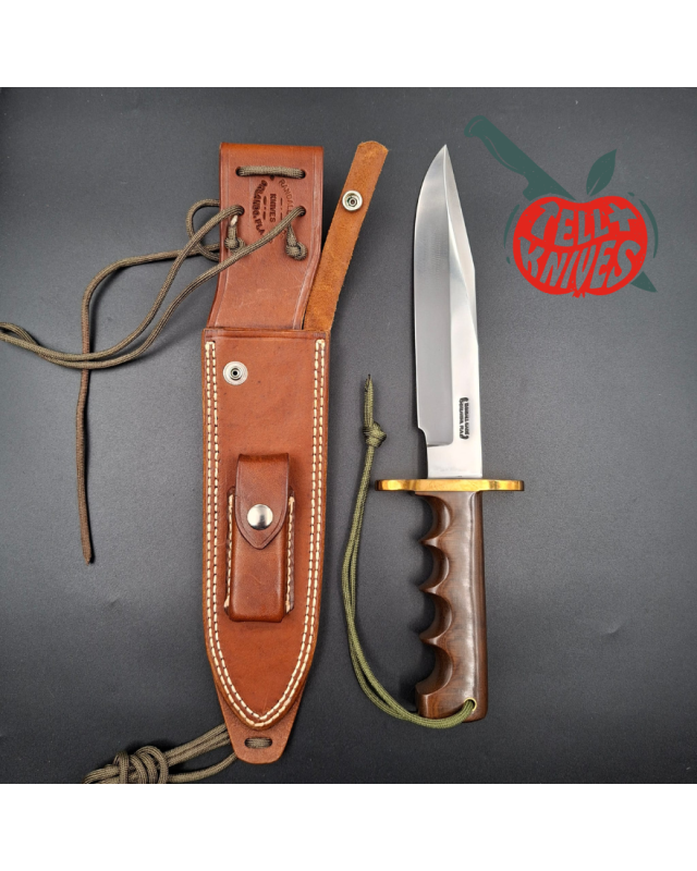 Randall Made Knives 1988-1992 Model 14 - 7.5 Attack forged carbon steel four fingers grip brown micarta handle brass guard