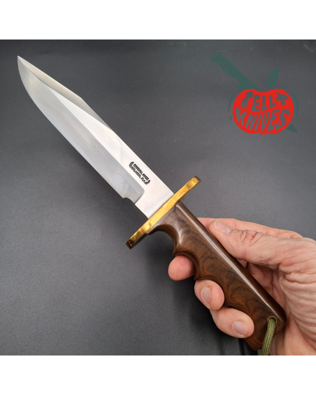 Randall Made Knives 1988-1992 Model 14 - 7.5 Attack forged carbon steel four fingers grip brown micarta handle brass guard