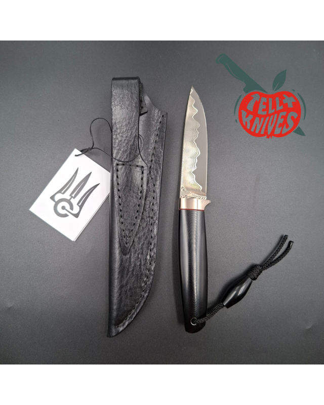 Sergey Shidlovskiy Custom Knives Model Dandy Medium M390 laminate steel polished Black G10 handle black leather sheath