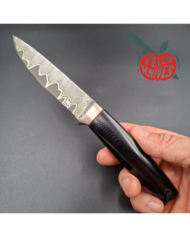 Sergey Shidlovskiy Custom Knives Model Dandy Medium M390 laminate steel polished Black G10 handle black leather sheath