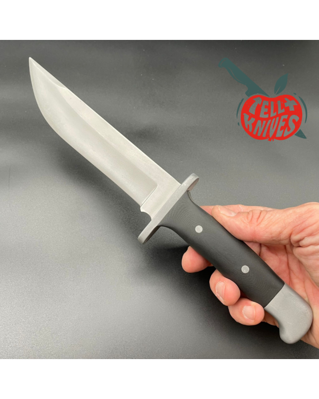 Vintage Buck 124 Frontiersman Fixed Blade Full Tang 420HC Steel Integral Sand Blasted Black Micarta Handle Black Leather