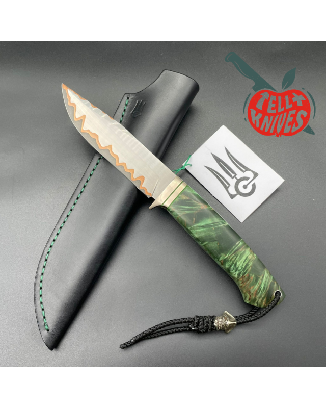 Sergey SHIDLOVSKIY - Green Pirate Copper - laminate D2, 154CM & copper blade green carelian birch wood black leather she