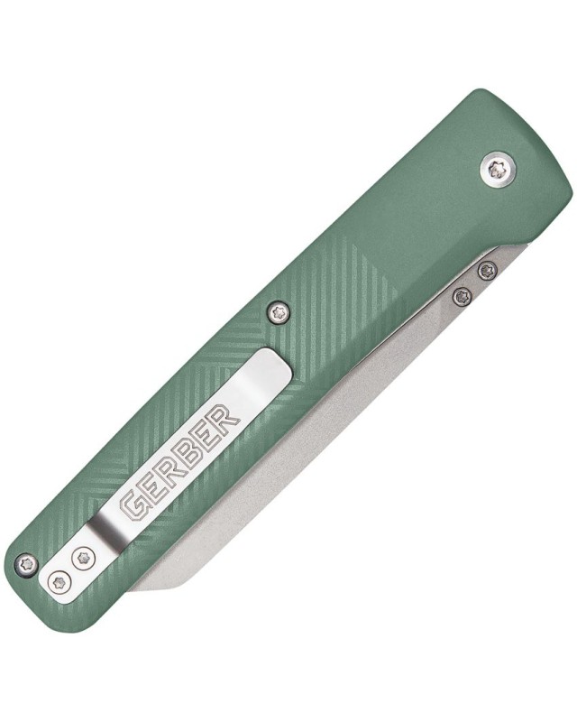 Gerber Tanto Pledge Linerlock Folding Knife Black 7Cr17Mov Steel Lichen Green Handle