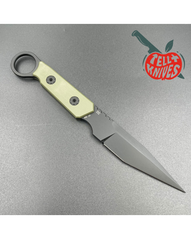 ADV Tactical Warspike fixed blade full tang D2 steel black finish OD Green G10 handle finger ring kydex sheath