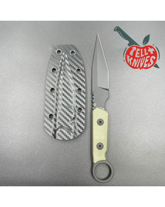 ADV Tactical Warspike fixed blade full tang D2 steel black finish OD Green G10 handle finger ring kydex sheath