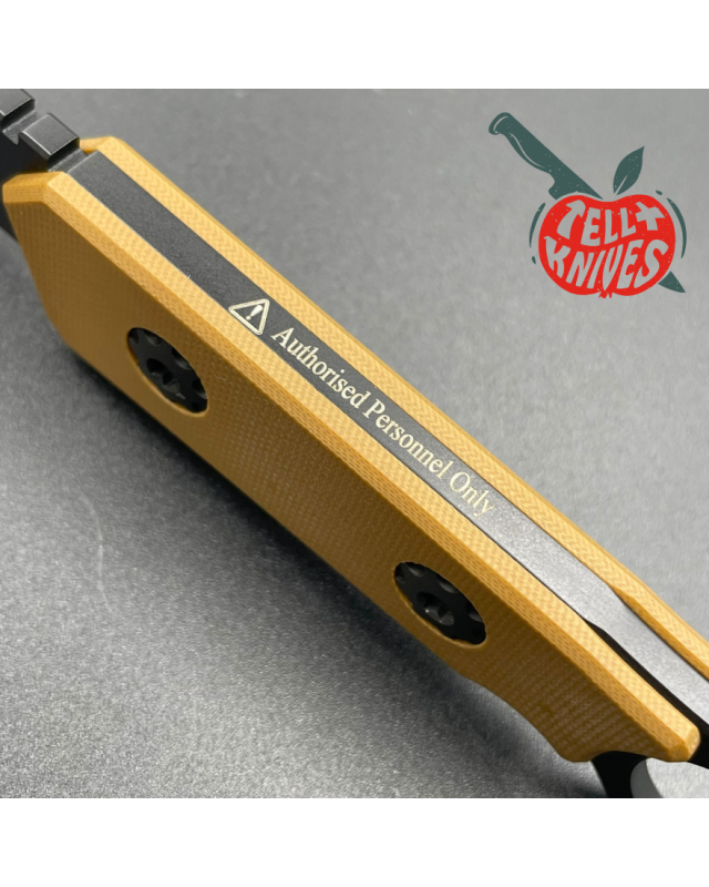 ADV Tactical Warspike fixed blade full tang D2 steel black finish Coyote G10 handle finger ring kydex sheath