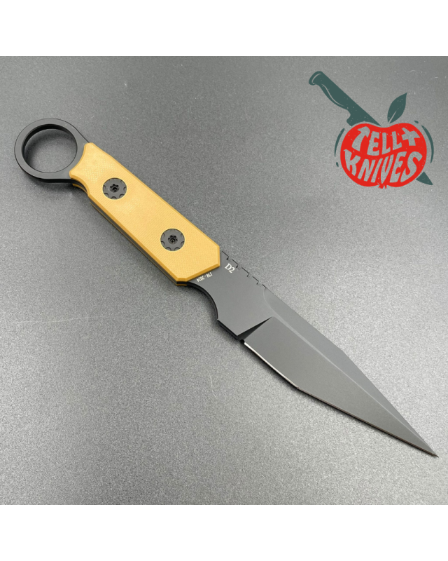 ADV Tactical Warspike fixed blade full tang D2 steel black finish Coyote G10 handle finger ring kydex sheath