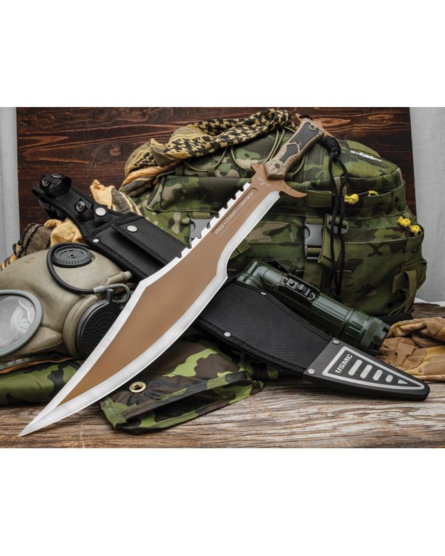 United Cutlery USMC Desert Ops Spartan Sword Tan finish black nylon sheath