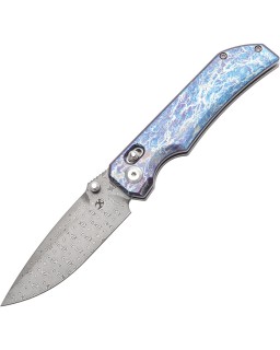 Kansept Eaglestrike Crossbar Folding Knife  Damascus Steel Anodized Titanium Handle