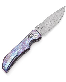 Kansept Eaglestrike Crossbar Folding Knife  Damascus Steel Anodized Titanium Handle