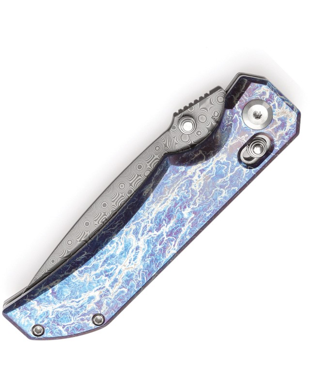 Kansept Eaglestrike Crossbar Folding Knife  Damascus Steel Anodized Titanium Handle