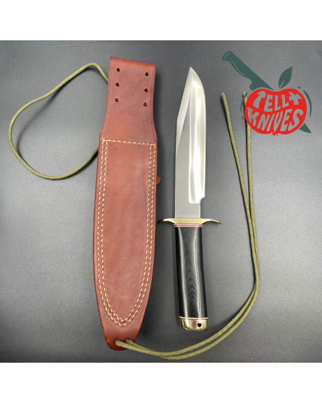 Randall Model 14 - 7.5 Attack forged stainless steel black micarta handle brass guard brass pommel brown leather sheath