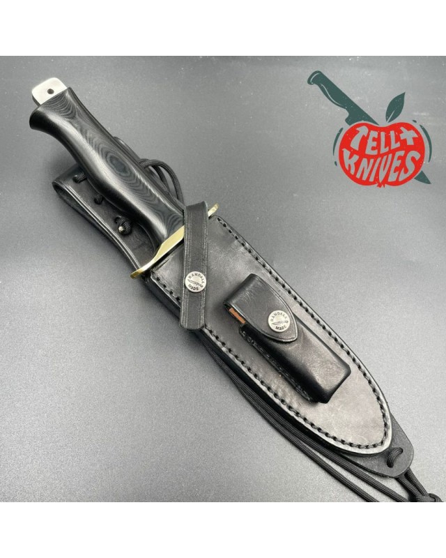 Randall Buxton Fighter Full Tang Stainless steel brass guard black micarta handle black leather sheath