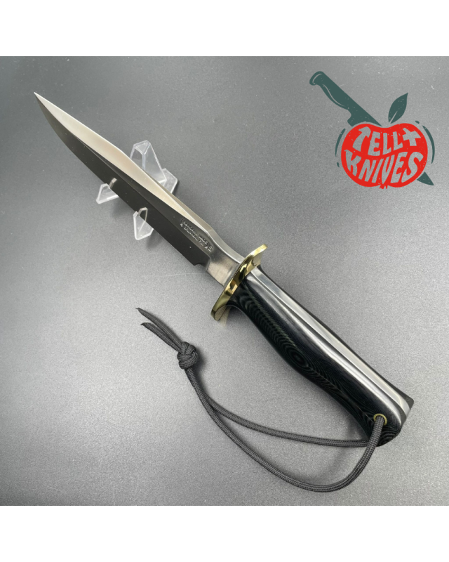 Randall Made Knives Model 16-7 SP1 Fighter forged stainless steel black micarta handle brass guard black leather sheath