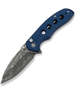 CIVIVI Triptych folding knife Damascus blade Button Lock Blue Canva Micarta Handle Flipper
