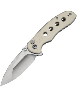 CIVIVI Triptych folding knife 14C28N steel satin finish blade Button Lock Ivory G10 Handle Flipper