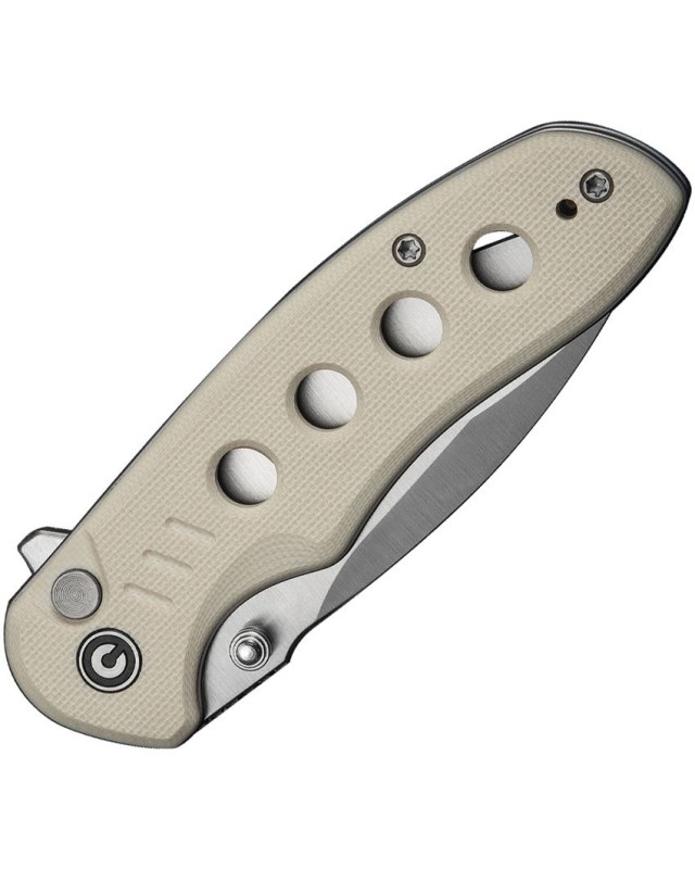 CIVIVI Triptych folding knife 14C28N steel satin finish blade Button Lock Ivory G10 Handle Flipper