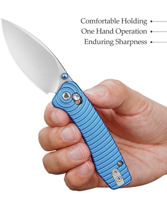 Trivisa Koala folding knife N690 stainless steel blade satin finish Crossbar Lock blue aluminium handle
