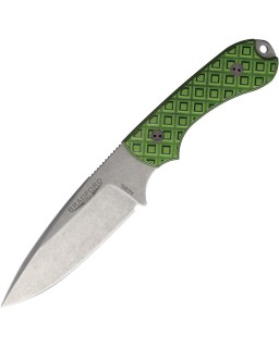 BRADFORD Guardian 3.2 fixed blade full tang AEB-L steel stonewash finish Toxic Green G10 handle brown leather sheath