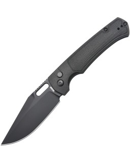 Artisan Cutlery Revel AR-RPM9 steel black PVD coated blade Button Lock Black FRN handle