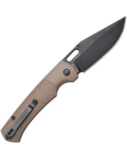 Artisan Cutlery Revel AR-RPM9 steel black PVD coated blade Button Lock Brown FRN handle