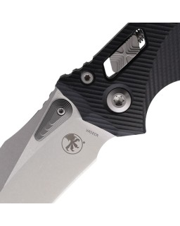 Microtech Amphibian Ram-Lok M390MK steel stonewash finish fluted black G10 handle