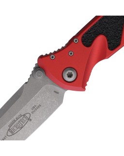 Microtech Socom Elite Tanto Linerlock M390 steel apocalyptic finish red aluminium handle
