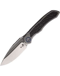 Microtech Anax M390 steel two-tone finish blade Integral Titanium handle carbon fiber inlay