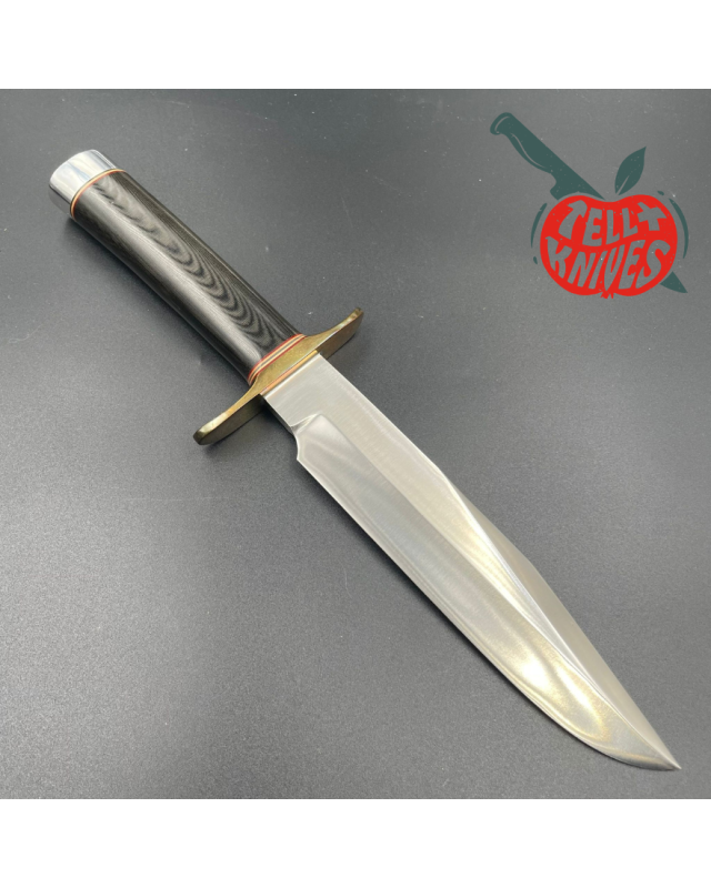 Randall Model 14 - 7.5 Attack forged carbon steel black micarta handle brass guard Duralumin pommel brown leather sheath