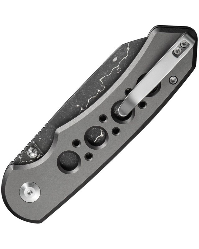 Pragma Prime folding knife Damascus blade Button Lock Gray Aluminium Handle Flipper