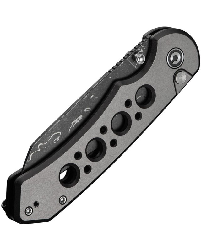 Pragma Prime folding knife Damascus blade Button Lock Gray Aluminium Handle Flipper