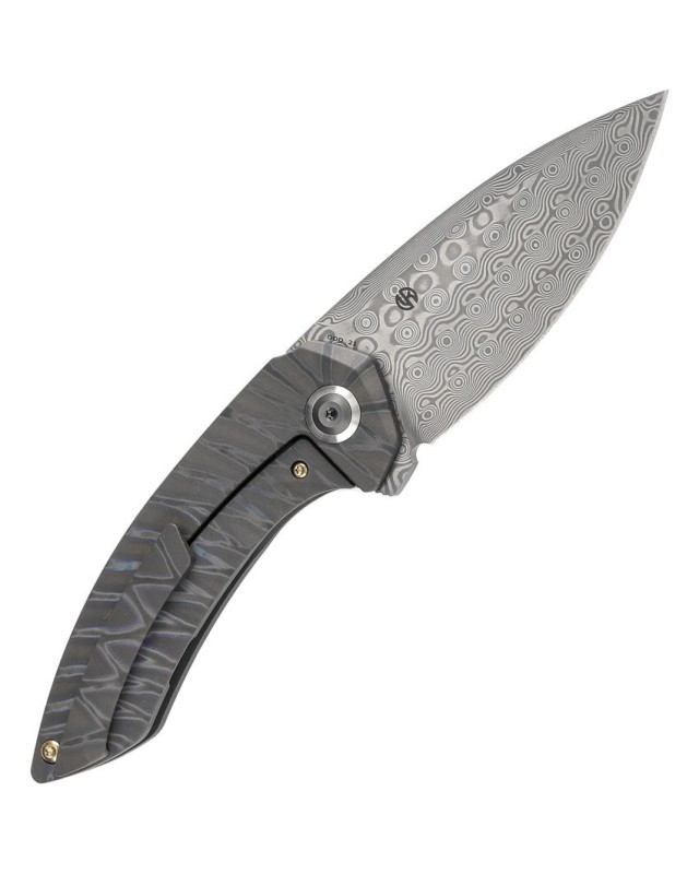 Kansept ODD 21 Pocket Knife Damascus Steel Flammed Titanium handle linerlock flipper