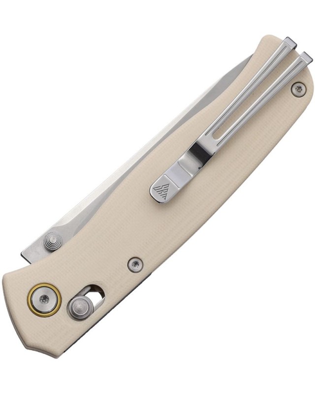 SRM Knives 255L Ambi Lock stonewashed 10Cr15CoMoV stainless blade finish Ivory G10 handle