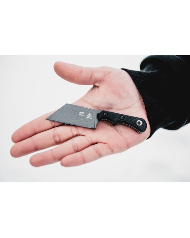TOPS Knives Ivie Neck Knife Fixed Blade 1095HC steel gray Tungsten Cerakote blade black canva micarta kydex sheath